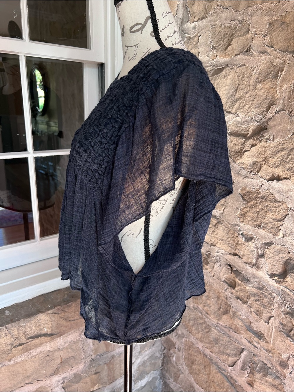 EUC size S Free People One Hyacinth Indigo blue Smocked Flutter Sleeve Top - Picture 4 of 8